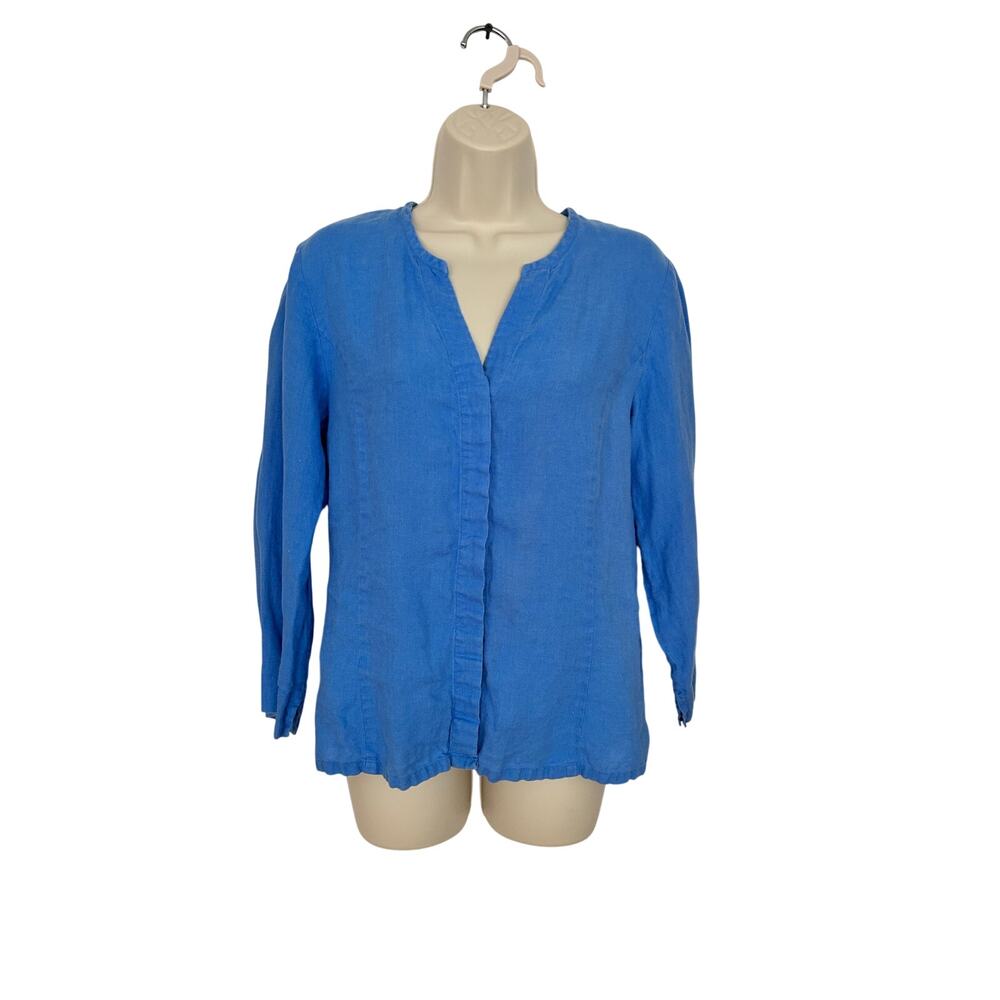 Talbots 100% Linen V Neck Button Blouse 3/4 Sleeve No Size See Measurements XC
